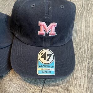 NWT Pair of Michigan 47‎ Brand Navy Caps with Pink M Logo - Will Sell Separately
